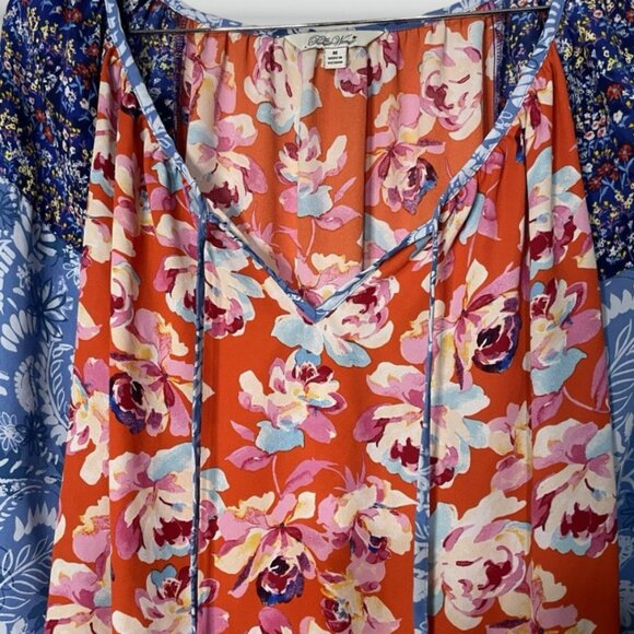 The Pioneer Woman Floral Boho Blouse Top Women's Size Medium M Tie Neck Peasant - Picture 7 of 14